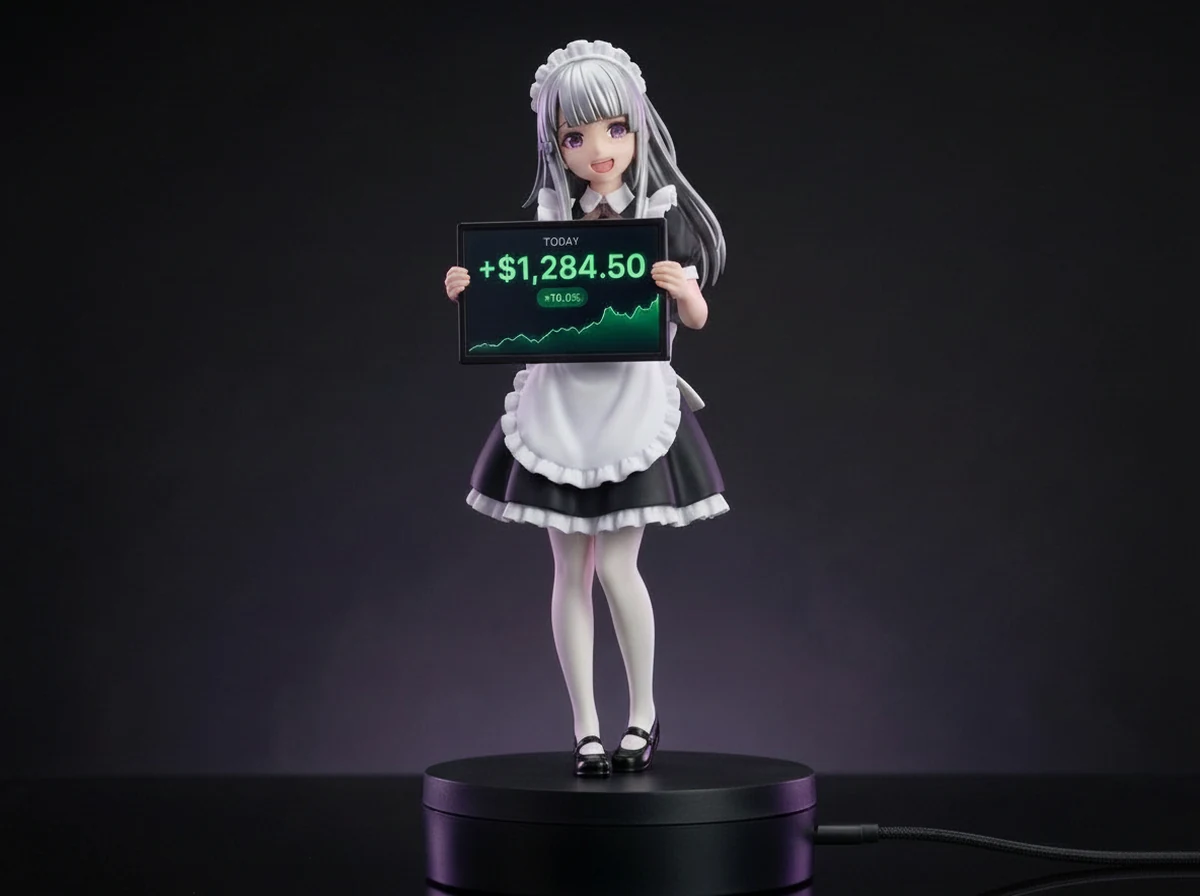 Deskpet standing pose in the maid outfit with silver hair